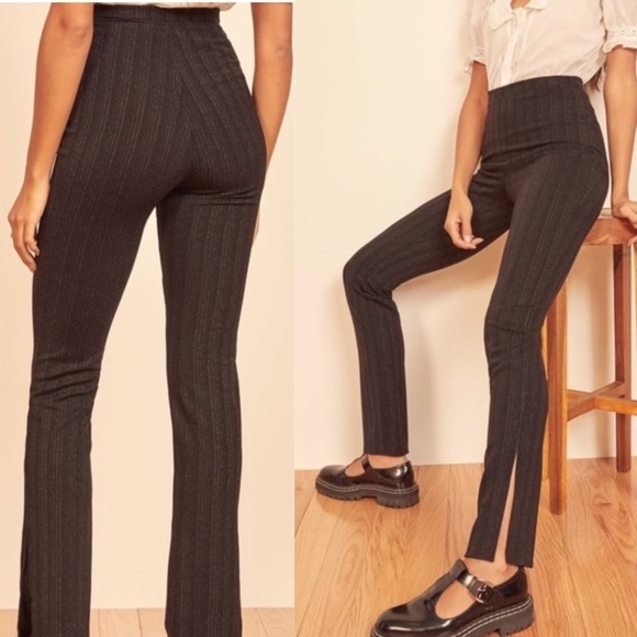 Reformation Pants - Reformation Largo Side Slit High Rise Metallic Black Pants